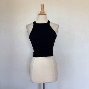 Solid Black Ribbed Halter Tank Top
